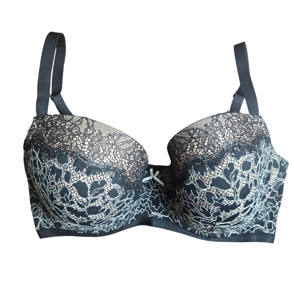 Victoria’s Secret Dream Angels Lined Demi Bra in Black/Nude Floral Lace - 36DDD